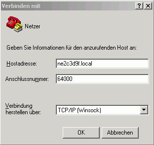 Startbildschirm des Hyperterminals